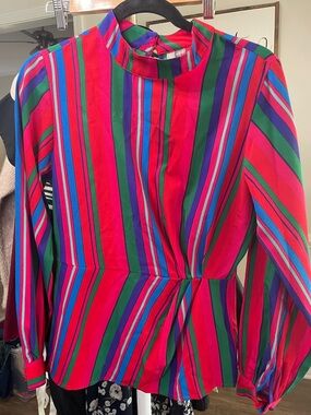 ASOS Striped Peplum Blouse Size 6 Bright Retro Open Back